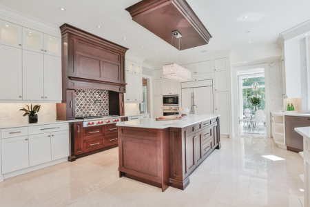 Contemporary kitchen with custom hood cabinet